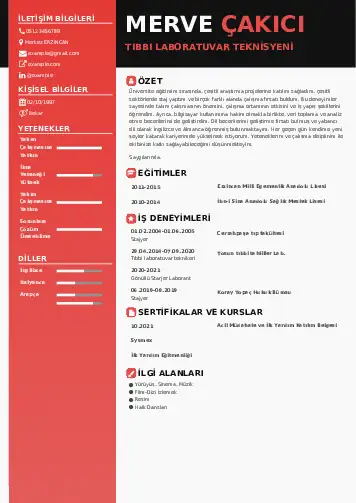 Laboratuvar Teknisyeni Cv Örnekleri cv indir